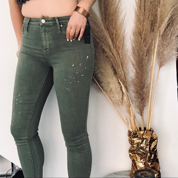 NEW MOSSIMO Olive Green Raw Hem Distressed High Rise Skinny Jean Jegging 27 4 - Picture 4 of 8